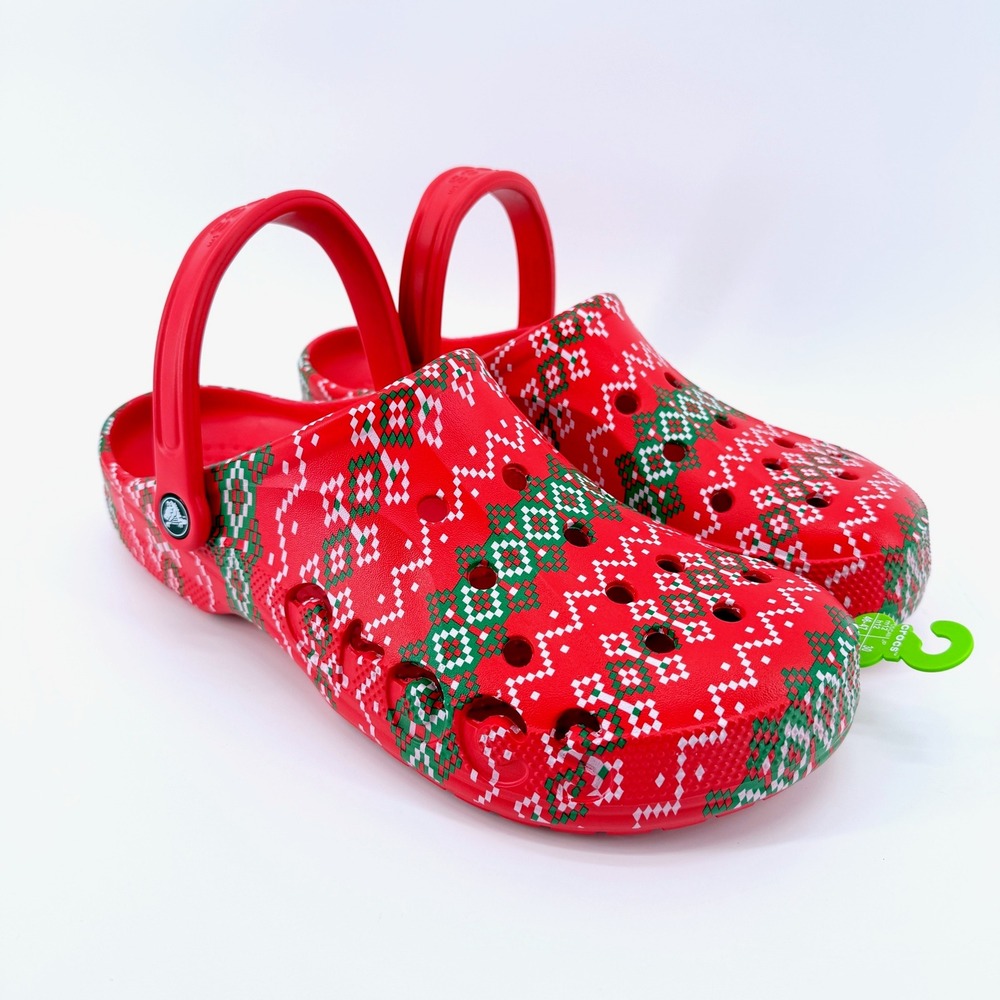 Crocs Baya Holiday Graphic Clog Red‎ Fair Isle Mens Size M12 Christmas Gift NWT